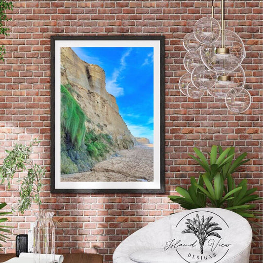 Blue-sky-sandstone-cliff-sandy-beach-Australia