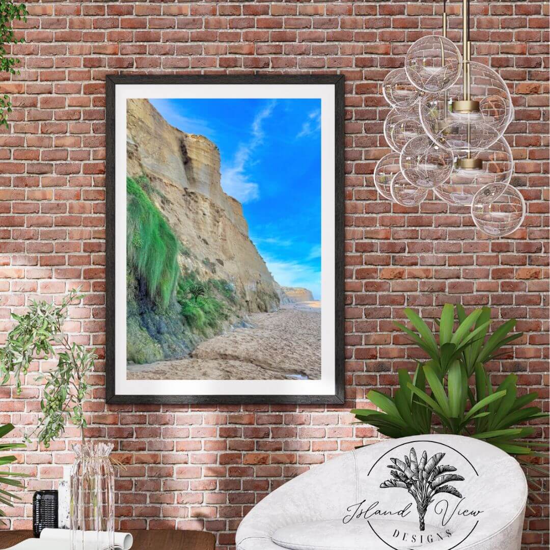 Blue-sky-sandstone-cliff-sandy-beach-Australia 